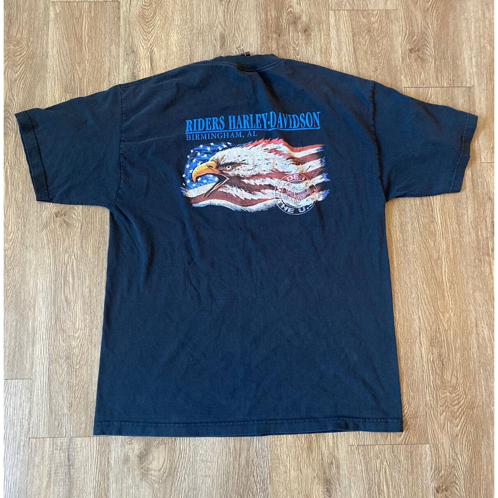 Harley Davidson T-shirt Rider's Birmingham AL Biker Eagle US Flag Stamp Men's XL